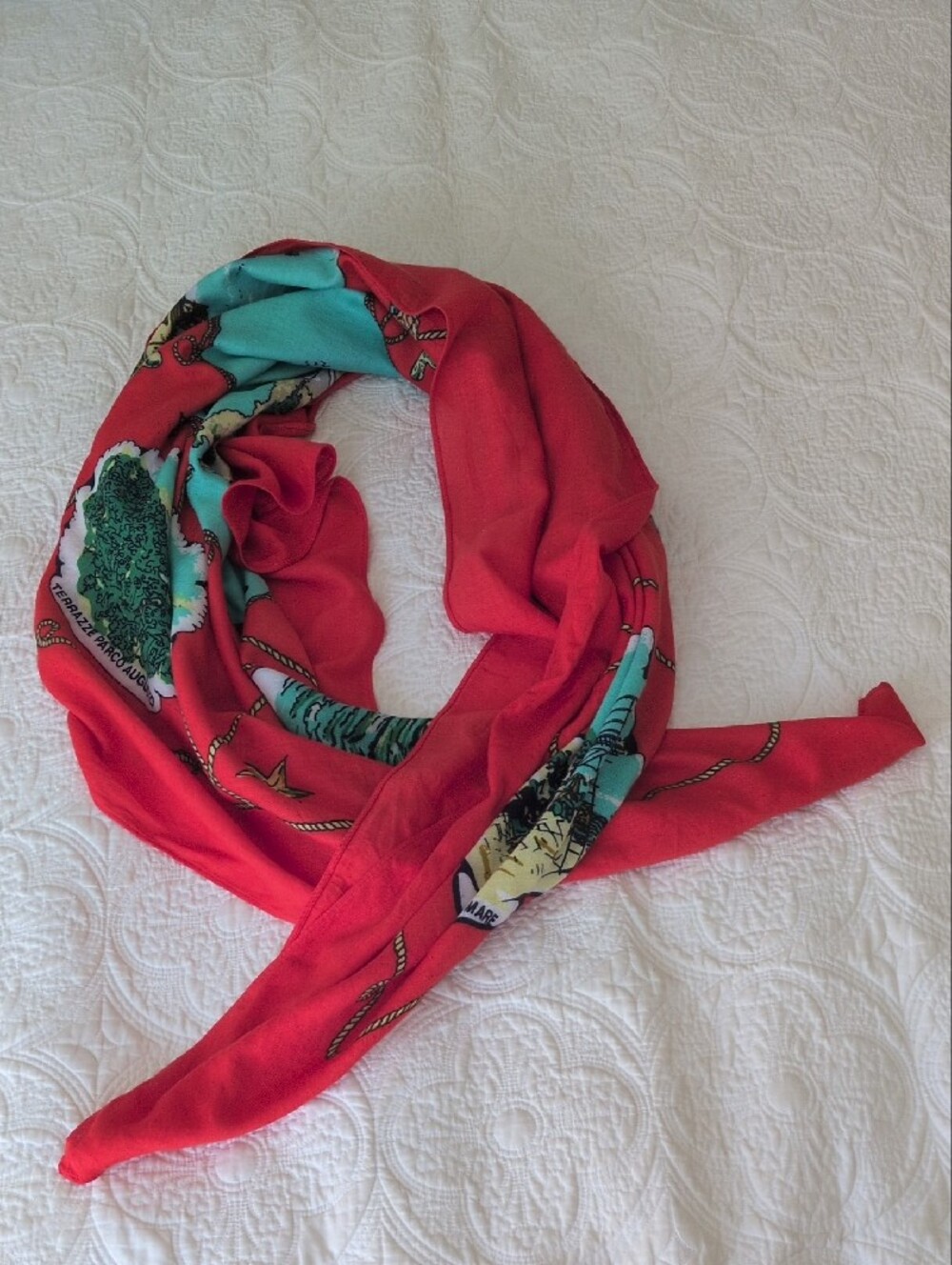 Large J. Crew Capri Map Scarf in Red and Teal
